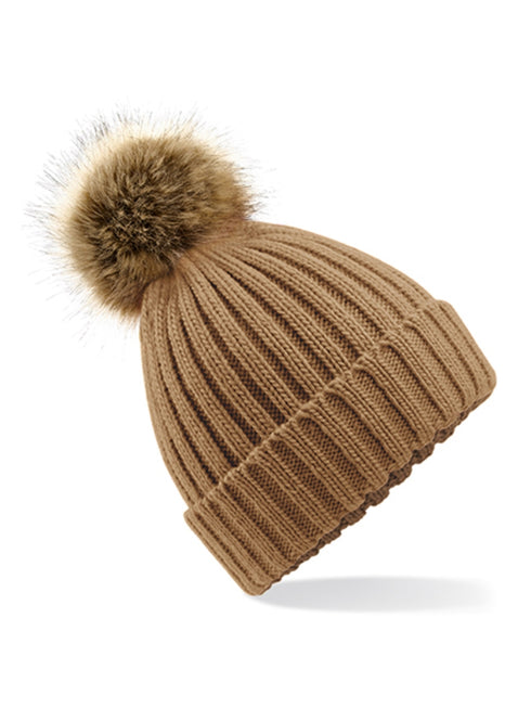 Beanie aus dickem Strick und Kunstfell